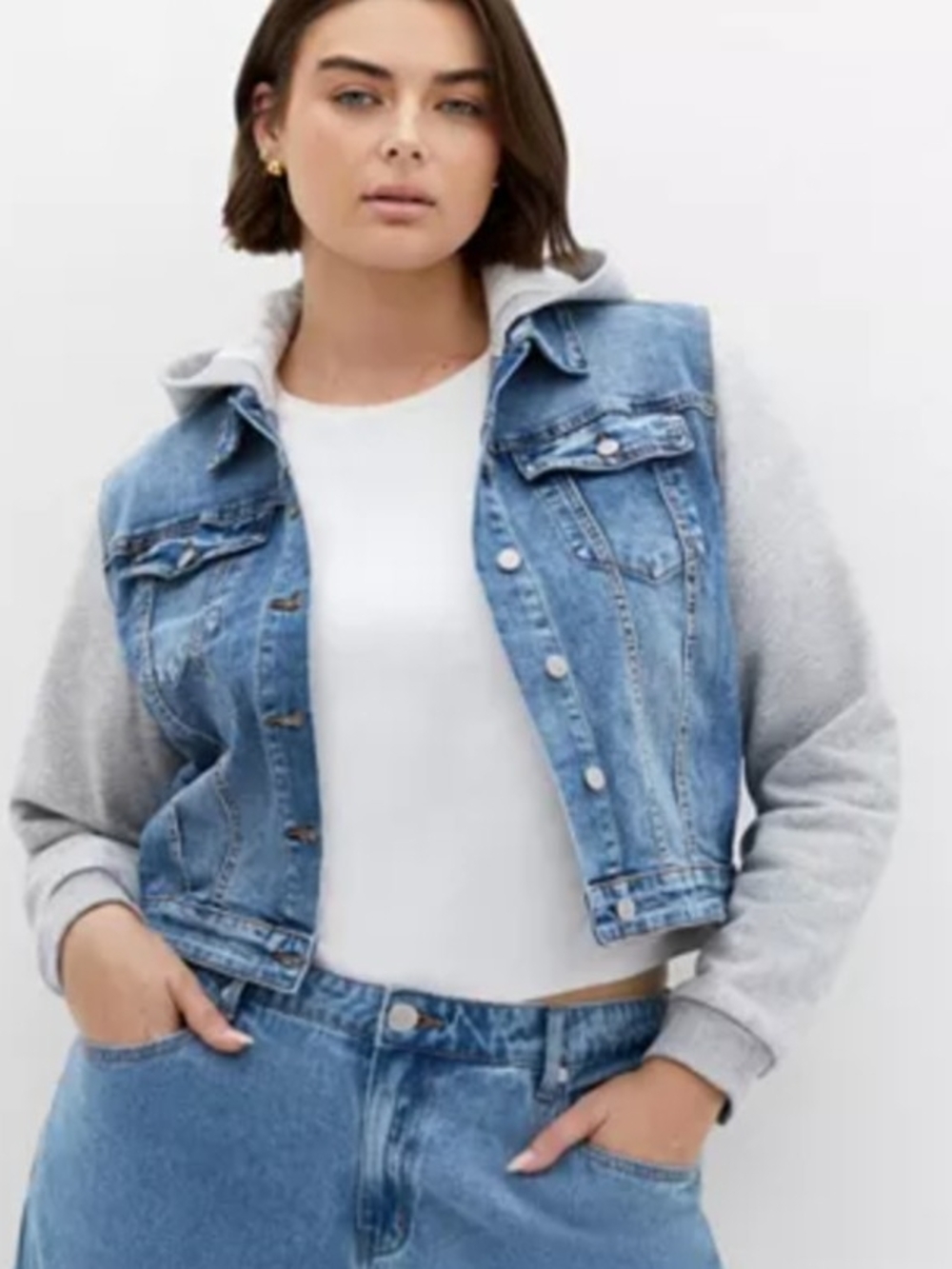 City Chic Light Blue Denim Hoodie Jacket, SZ 18/City Chic M, EUC